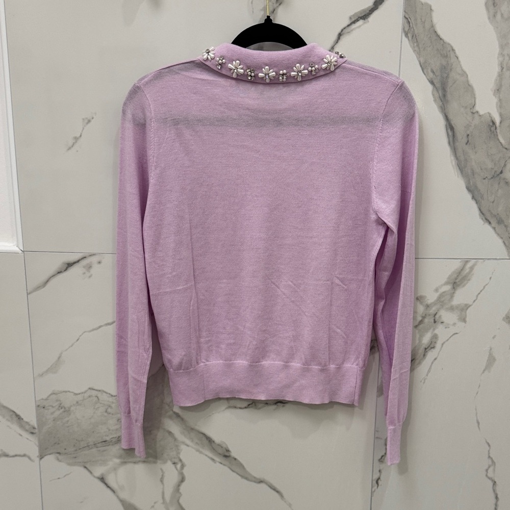 Zara Light Purple Sweater with Pearl Diamond Flower Collar - Picture 6 of 8